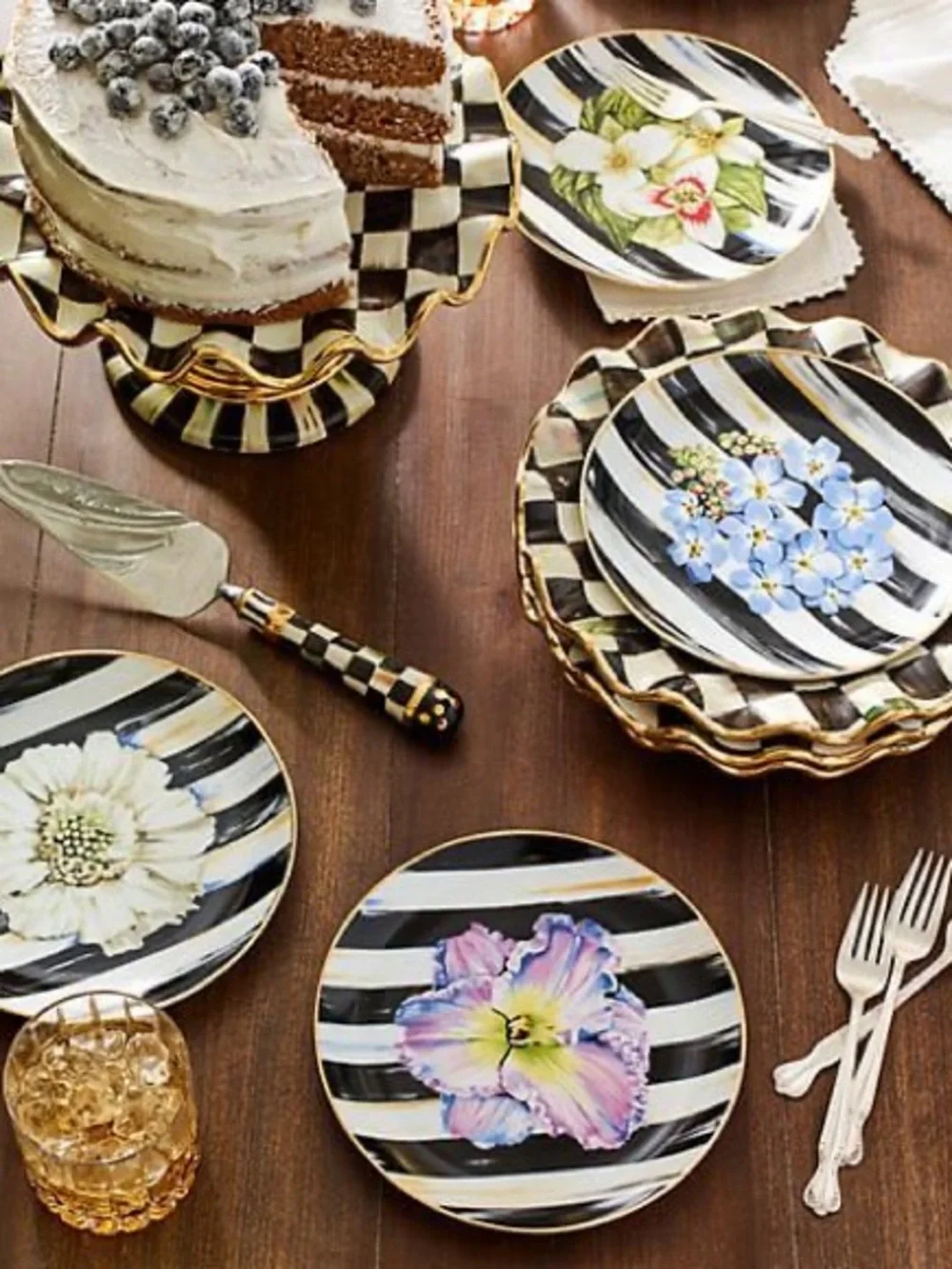MACKENZIE CHILDS Set Of 6 Thistle & Bee The Bride 8.5” Salad Plates Flower